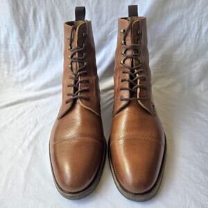 Meermin 101523 Mens Leather Lace Up Cap Toe Jumper Ankle Boots Tan Size 11/US 12